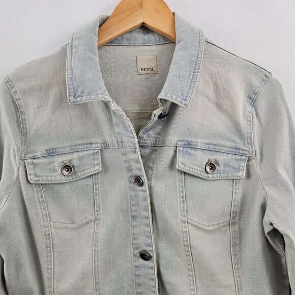Ecru Denim Jacket Women Size L Light Wash Blue Stretch Fall Casual Layering Boho - Picture 6 of 13